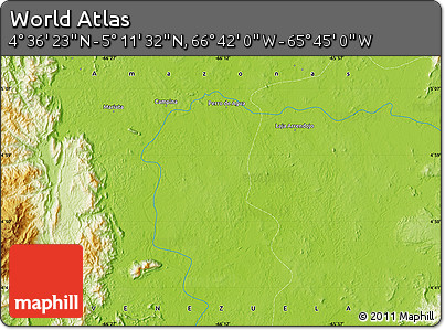 Physical Map of the Area around 4° 53' 57" N, 66° 13' 29" W