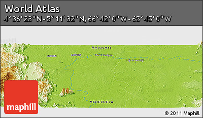 Physical Panoramic Map of the Area around 4° 53' 57" N, 66° 13' 29" W