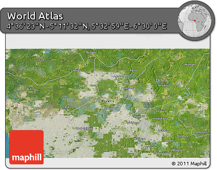 Satellite 3D Map of the Area around 4° 53' 57" N, 6° 1' 30" E