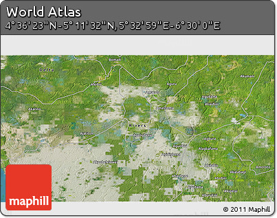 Satellite 3D Map of the Area around 4° 53' 57" N, 6° 1' 30" E