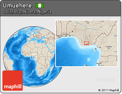 Shaded Relief Location Map of Umuehere