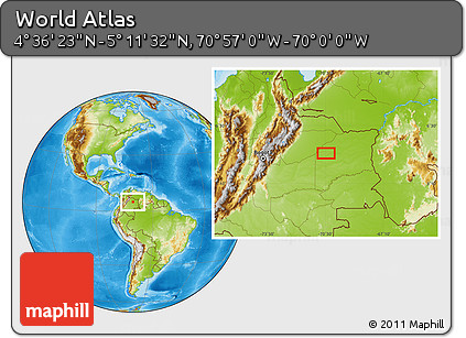 Physical Location Map of the Area around 4° 53' 57" N, 70° 28' 29" W
