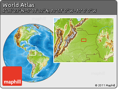 Physical Location Map of the Area around 4° 53' 57" N, 70° 28' 29" W