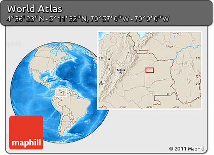 Shaded Relief Location Map of the Area around 4° 53' 57" N, 70° 28' 29" W