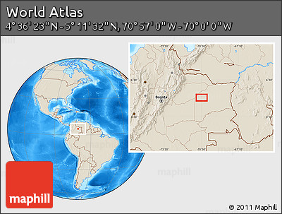 Shaded Relief Location Map of the Area around 4° 53' 57" N, 70° 28' 29" W
