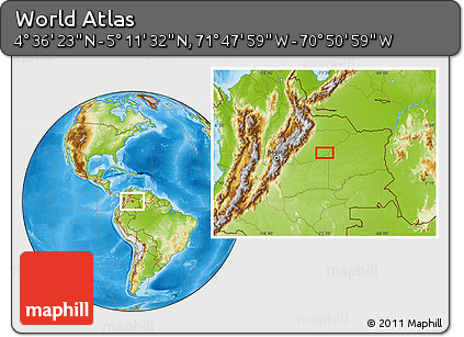 Physical Location Map of the Area around 4° 53' 57" N, 71° 19' 29" W