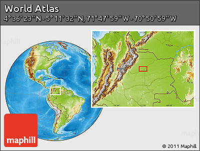 Physical Location Map of the Area around 4° 53' 57" N, 71° 19' 29" W