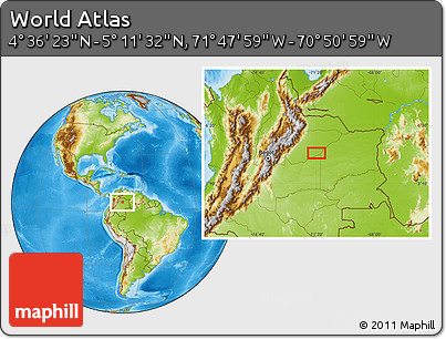 Physical Location Map of the Area around 4° 53' 57" N, 71° 19' 29" W