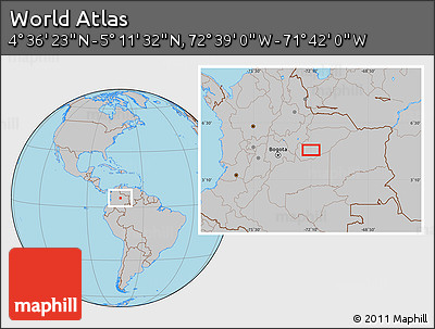 Gray Location Map of the Area around 4° 53' 57" N, 72° 10' 30" W