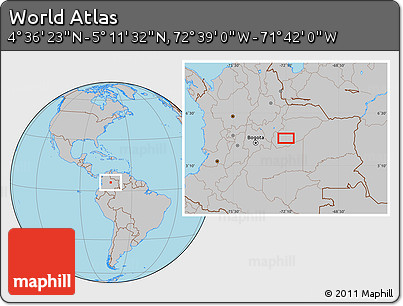 Gray Location Map of the Area around 4° 53' 57" N, 72° 10' 30" W