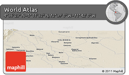 Shaded Relief Panoramic Map of the Area around 4° 53' 57" N, 72° 10' 30" W