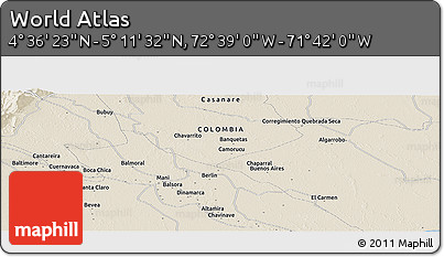 Shaded Relief Panoramic Map of the Area around 4° 53' 57" N, 72° 10' 30" W
