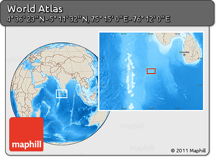 Shaded Relief Location Map of the Area around 4° 53' 57" N, 75° 43' 29" E