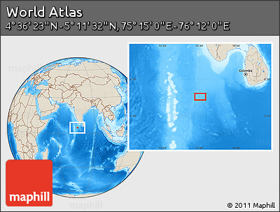 Shaded Relief Location Map of the Area around 4° 53' 57" N, 75° 43' 29" E