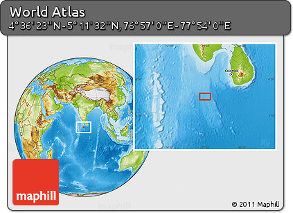Physical Location Map of the Area around 4° 53' 57" N, 77° 25' 30" E