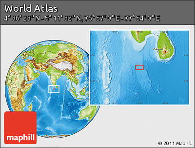 Physical Location Map of the Area around 4° 53' 57" N, 77° 25' 30" E