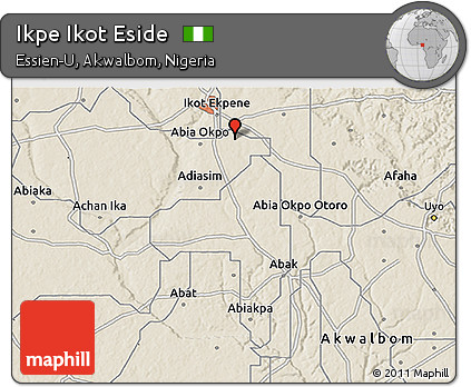 Shaded Relief 3D Map of Ikpe Ikot Eside