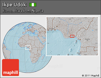 Gray Location Map of Ikpe Udok, hill shading