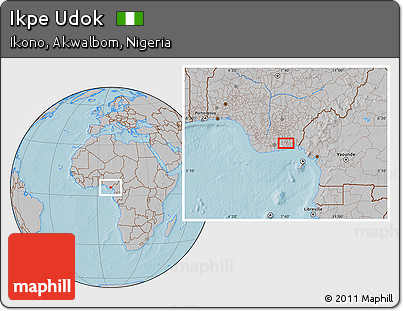 Gray Location Map of Ikpe Udok, hill shading