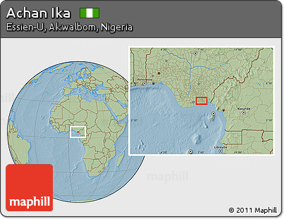 Savanna Style Location Map of Achan Ika, hill shading