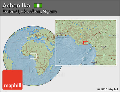 Savanna Style Location Map of Achan Ika, hill shading