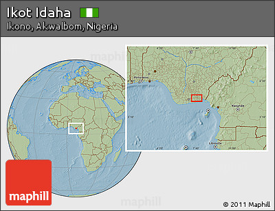 Savanna Style Location Map of Ikot Idaha, hill shading