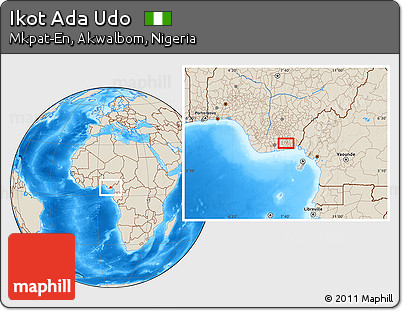 Shaded Relief Location Map of Ikot Ada Udo