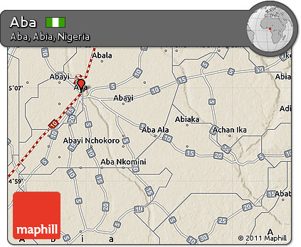 Shaded Relief Map of Aba