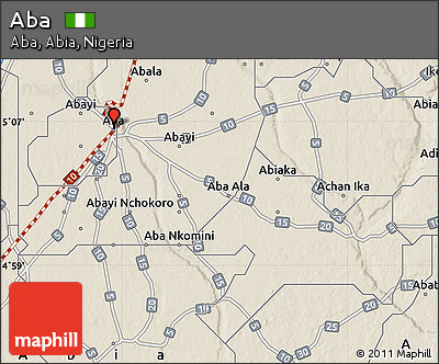 Shaded Relief Map of Aba