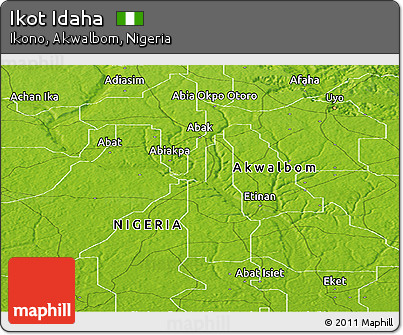 Physical Panoramic Map of Ikot Idaha