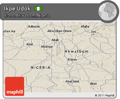 Shaded Relief Panoramic Map of Ikpe Udok