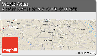 Shaded Relief Panoramic Map of the Area around 4° 53' 57" N, 7° 43' 29" E