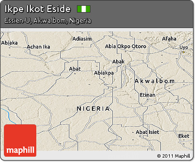 Shaded Relief Panoramic Map of Ikpe Ikot Eside