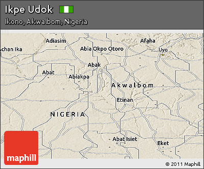 Shaded Relief Panoramic Map of Ikpe Udok