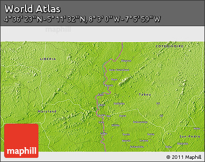 Physical 3D Map of the Area around 4° 53' 57" N, 7° 34' 30" W