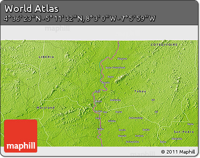 Physical 3D Map of the Area around 4° 53' 57" N, 7° 34' 30" W
