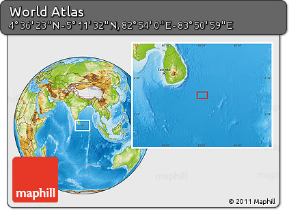 Physical Location Map of the Area around 4° 53' 57" N, 83° 22' 30" E