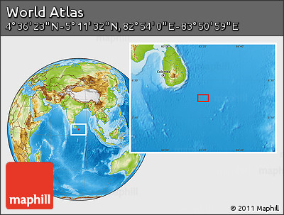 Physical Location Map of the Area around 4° 53' 57" N, 83° 22' 30" E