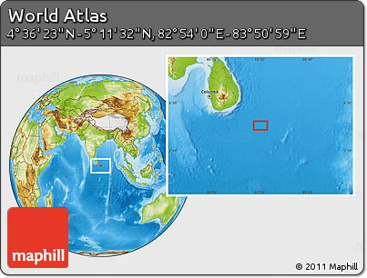Physical Location Map of the Area around 4° 53' 57" N, 83° 22' 30" E
