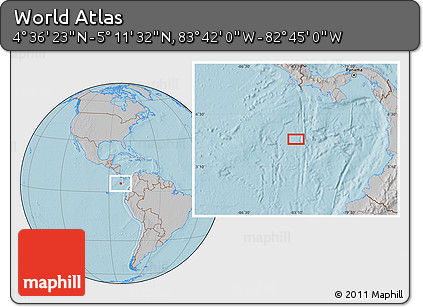 Gray Location Map of the Area around 4° 53' 57" N, 83° 13' 29" W, hill shading