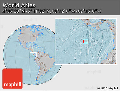 Gray Location Map of the Area around 4° 53' 57" N, 83° 13' 29" W, hill shading