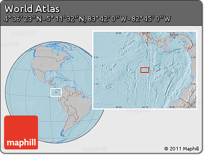 Gray Location Map of the Area around 4° 53' 57" N, 83° 13' 29" W, hill shading