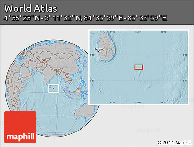 Gray Location Map of the Area around 4° 53' 57" N, 85° 4' 29" E, hill shading