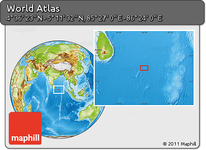 Physical Location Map of the Area around 4° 53' 57" N, 85° 55' 30" E