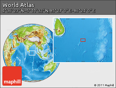 Physical Location Map of the Area around 4° 53' 57" N, 85° 55' 30" E