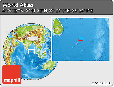Physical Location Map of the Area around 4° 53' 57" N, 85° 55' 30" E