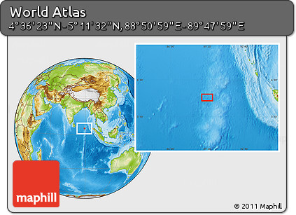 Physical Location Map of the Area around 4° 53' 57" N, 89° 19' 29" E