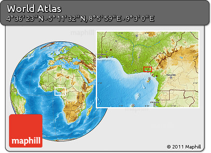 Physical Location Map of the Area around 4° 53' 57" N, 8° 34' 29" E