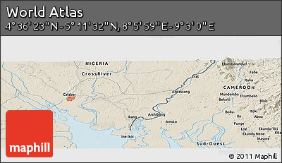 Shaded Relief Panoramic Map of the Area around 4° 53' 57" N, 8° 34' 29" E