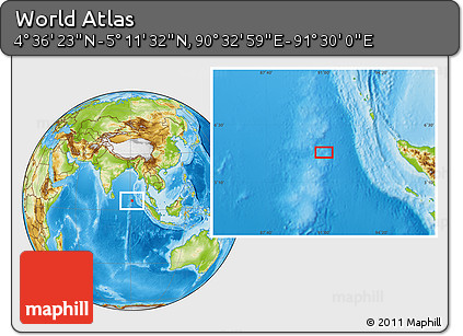 Physical Location Map of the Area around 4° 53' 57" N, 91° 1' 30" E